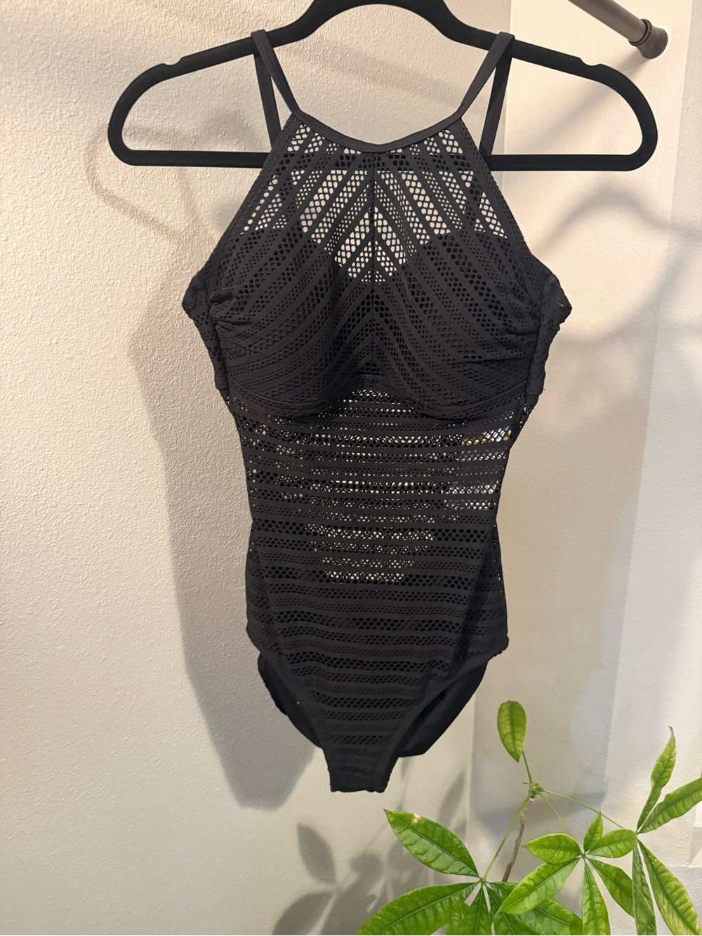 NWT Kona Sol Black Mesh One Piece Swimsuit